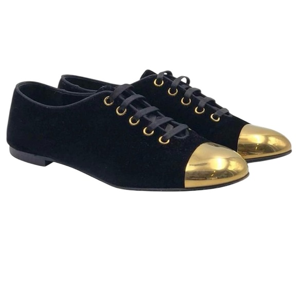 Giuseppe Zanotti Shoes - Giuseppe Zanotti Dalia oxford shoes black suede gold toe-caps Size 36/6 MSRP$750